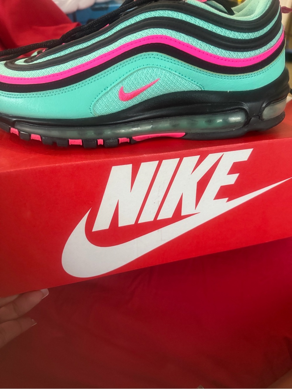 Nike Women's Air Max 97 in Teal with Pink Accents